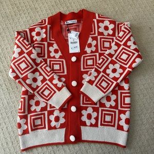 Orange + White Zara Cardigan